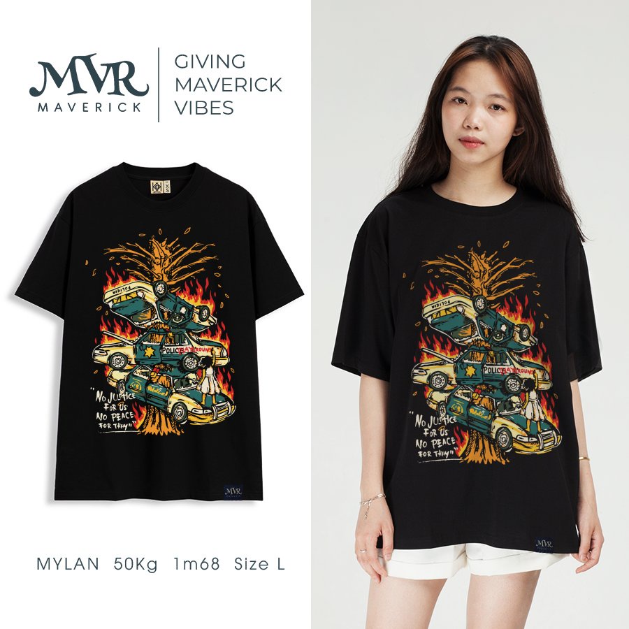 Áo thun form rộng unisex xe xếp chồng rực lửa MVR size rộng tee Mỹ BB4119