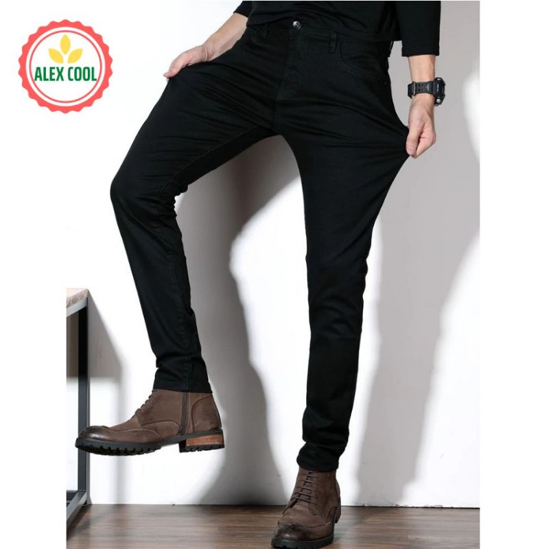 Quần bò jean nam Skiny tenji đen trơn ống côn đẹp kiểu dáng cao cấp Shop Baggy nam 002