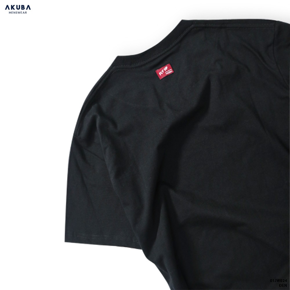 Áo thun nam đen họa tiết AKUBA form oversize, chất liệu cotton, hình in gel không bị rách, không co rút 01JW024