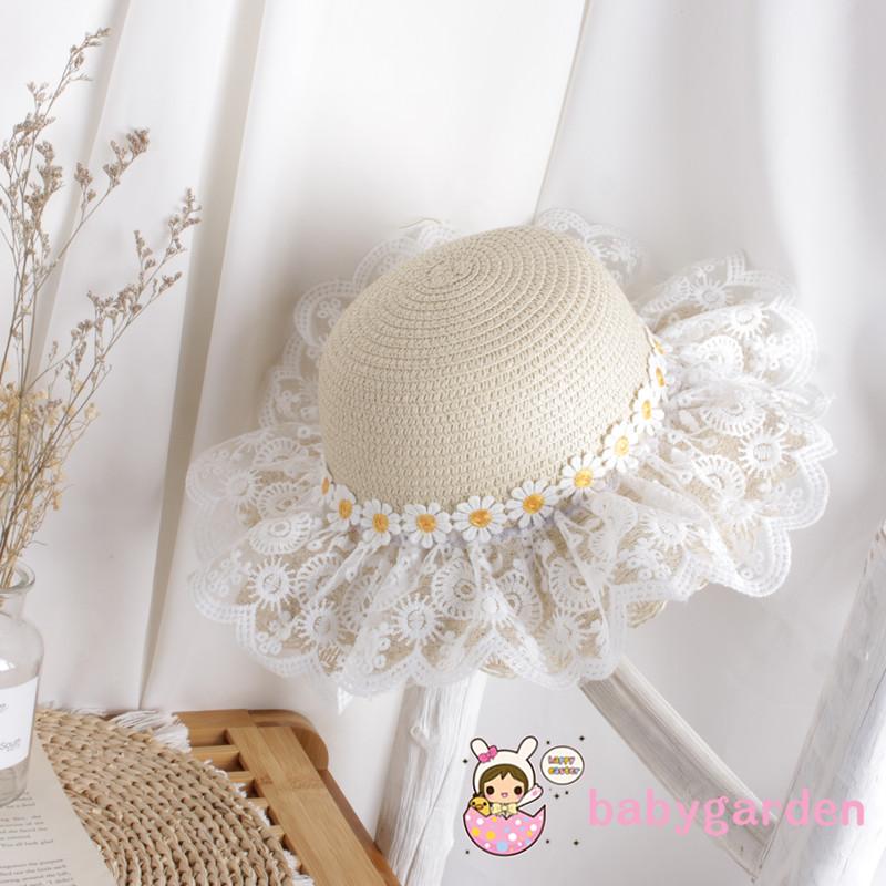 Nón Rơm Đính Ren Hoa Hướng Dương Cho Bé Từ 2-6 Tuổi