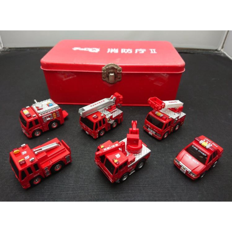 Bộ mô hình Hộp kim loại Takara Tomy Tomica Choro Q Rescue Fire cứu hỏa siêu hiếm