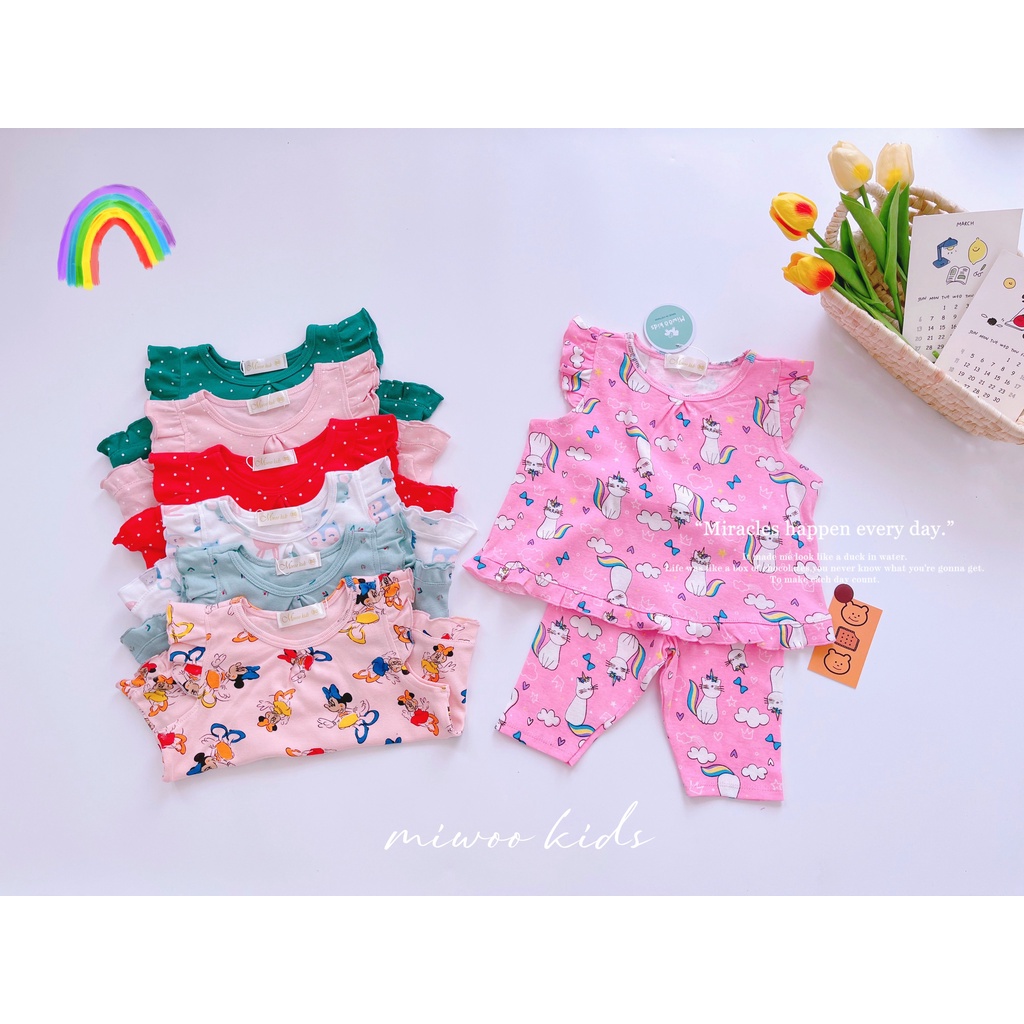 Bộ thun cotton lửng cánh tiên Miwoo kids họa tiết siêu dễ thương cho bé gái bảng màu 5