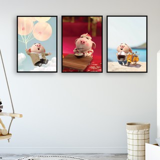 Tranh bộ 3 tranh những chú Heo dễ thương 40x60 kèm khung