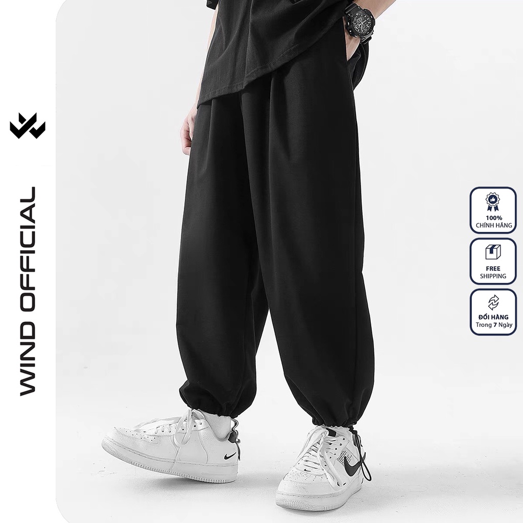 Quần jogger ống rộng WIND unisex Bó Chun dây rút basic track pants nam nữ oversize | WebRaoVat - webraovat.net.vn