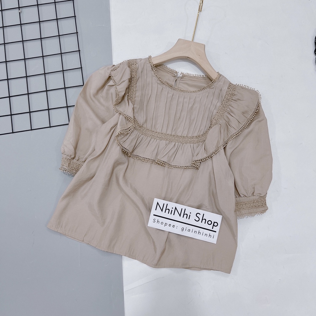 Áo kiểu babydoll bèo ngực phối viền ren, Áo thô mềm ngắn tay SM1625 - NhiNhi Shop