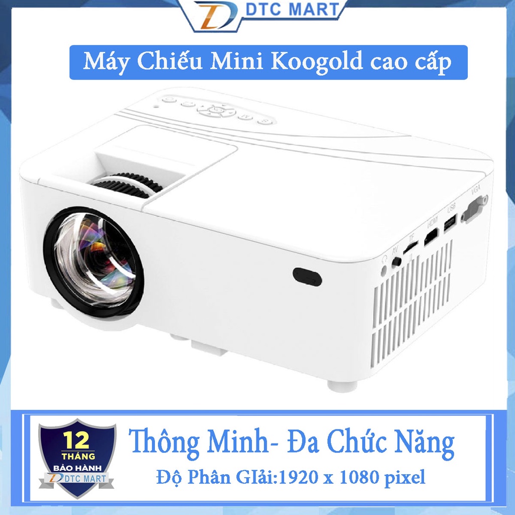 Máy Chiếu Mini Koogold Thông Minh, Sắc nét từng khung hình, Cổng kết nối hỗ trợ VGA, AV, HDMI, USB 2.0, thẻ SD; BH 1 năm