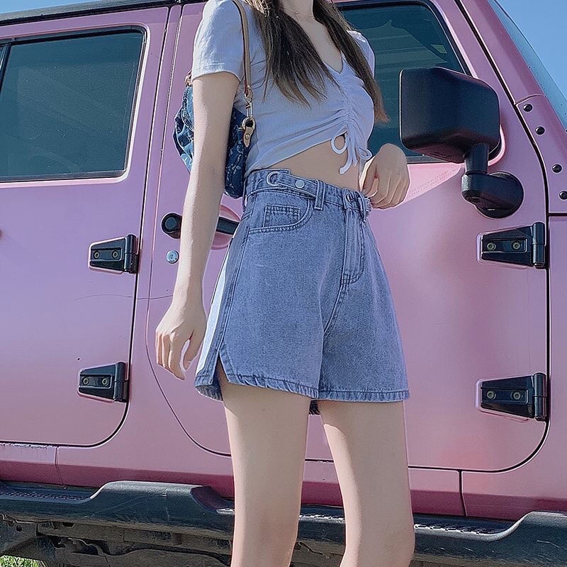 Quần Short Denim Lưng Thun Cao Ống Rộng Phong Cách Hàn Quốc Thời Trang Mới Dành Cho Nữ 2022