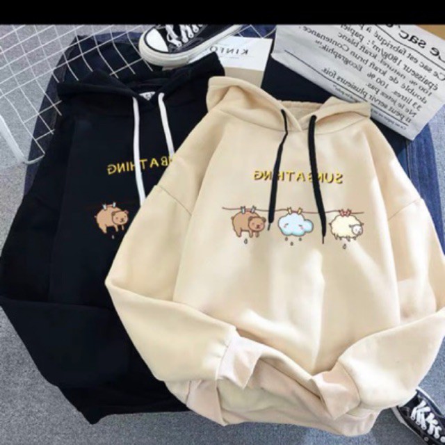 Áo Hoodie Unisex Siêu Xinh Cute Nam Nữ Thu Đông Chất Nỉ Ấm Áp In Cừu Treo Dây Phong Cách Hàn Quốc | BigBuy360 - bigbuy360.vn