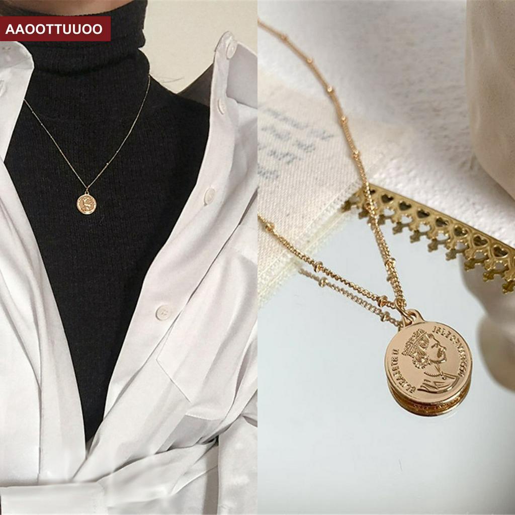 vòng cổ Nữ Trang Mặt Tròn Khắc Hình Độc Đáo