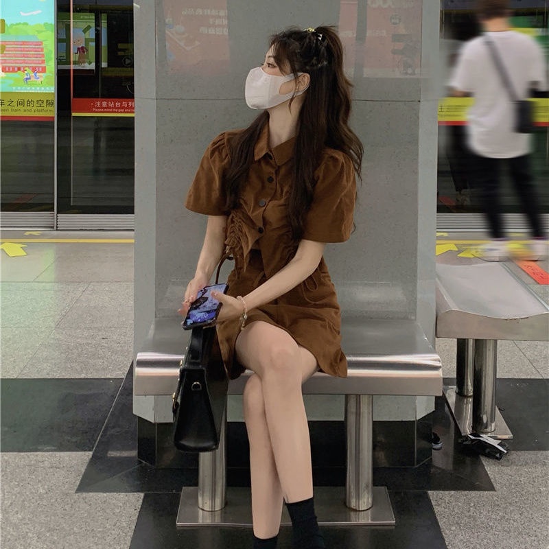 Bộ Áo + Chân Váy Ngắn Dây Rút Phong Cách Retro Phương Tây Thời Trang Mùa Hè Cho Nữ
