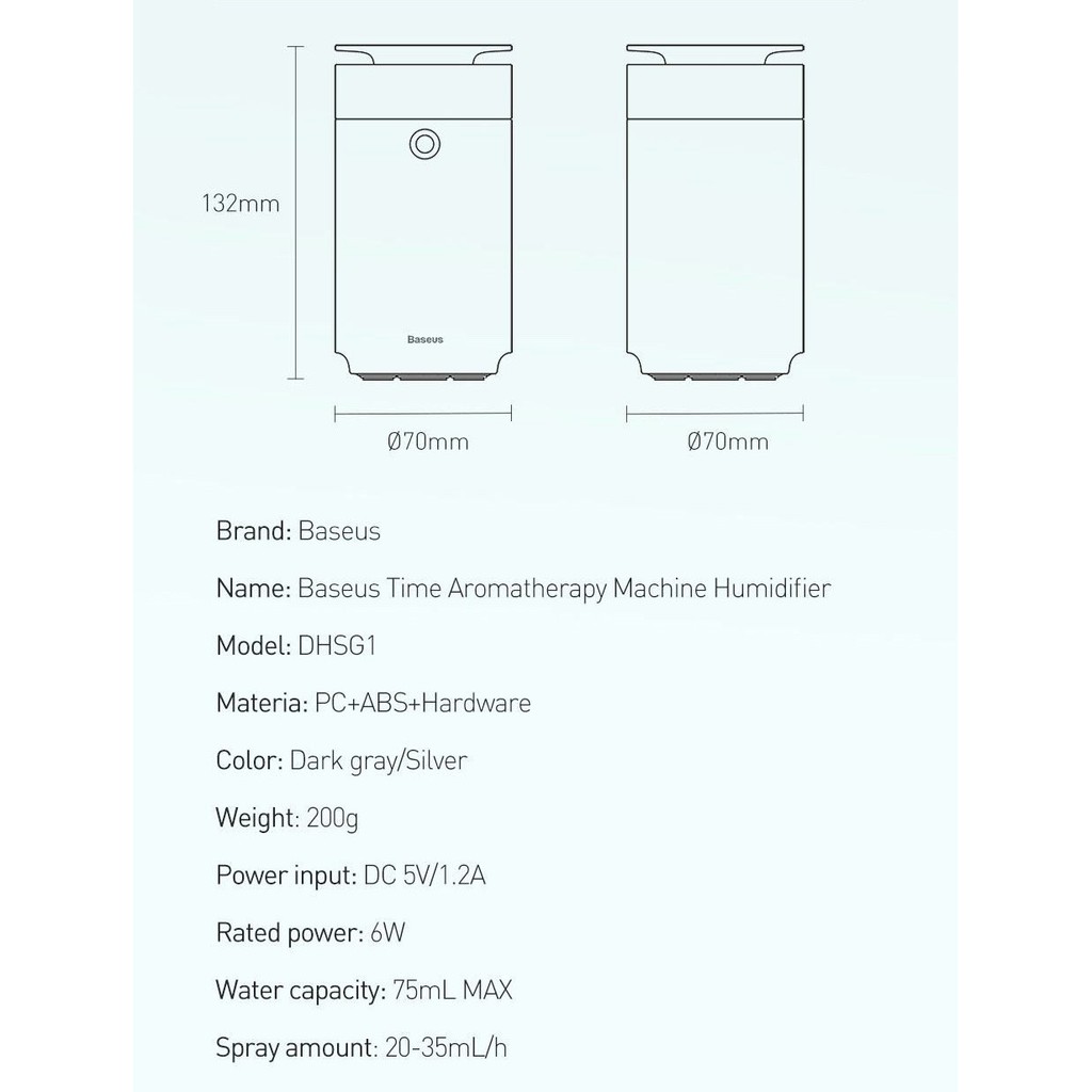 Máy phun sương tạo ẩm, xông tinh dầu mini dùng cho xe hơi Baseus Time Aromatherapy Humidifier - 75ml