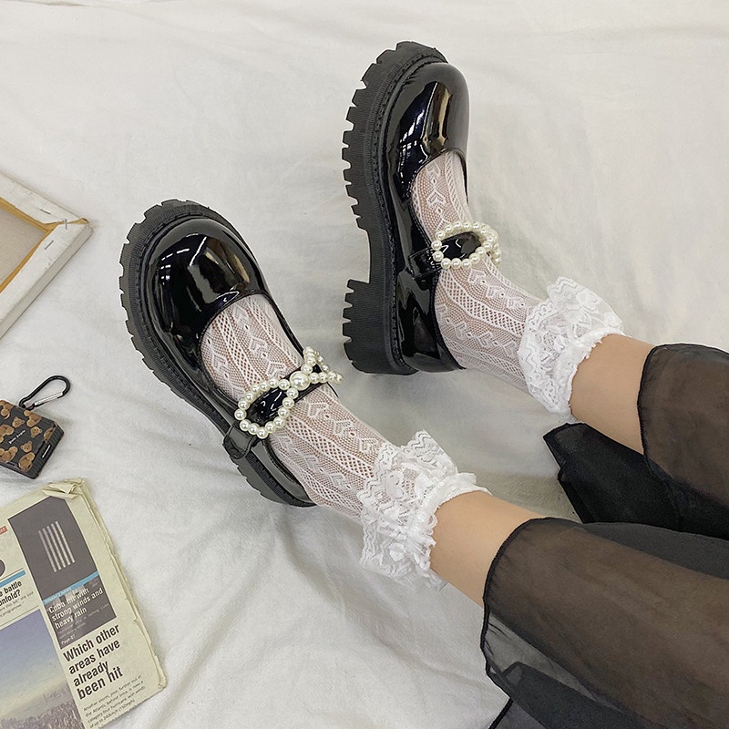 Pearl Thick Bottom Small Leather Shoes Female Britain Wind 2021 Summer New Hundred Retro Days Jk Mary