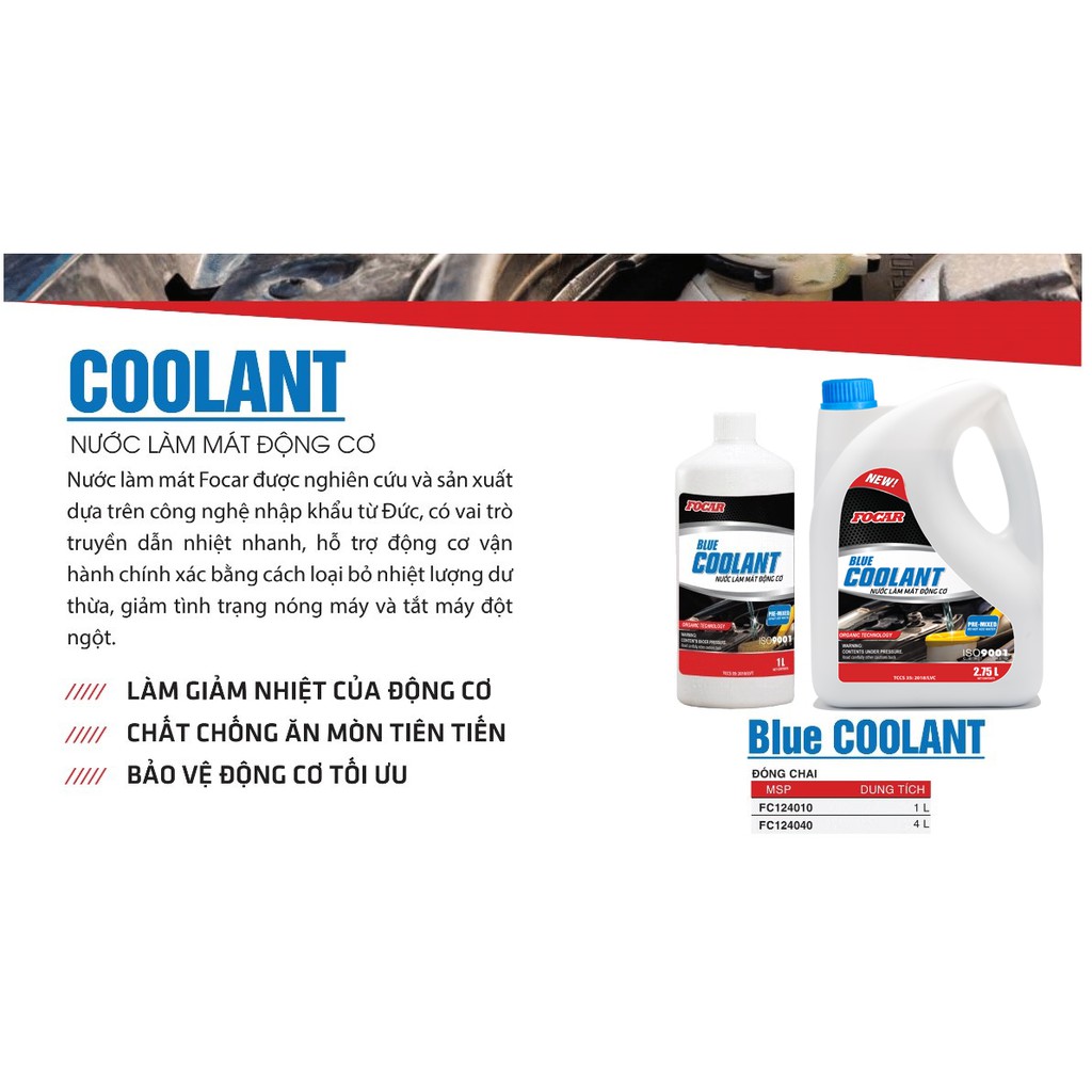 [Nhập mã LAVIM10 - Giảm 10%] Nước làm mát động cơ ô tô Focar Blue Coolant 4L (Tặng khăn lau Microfiber)