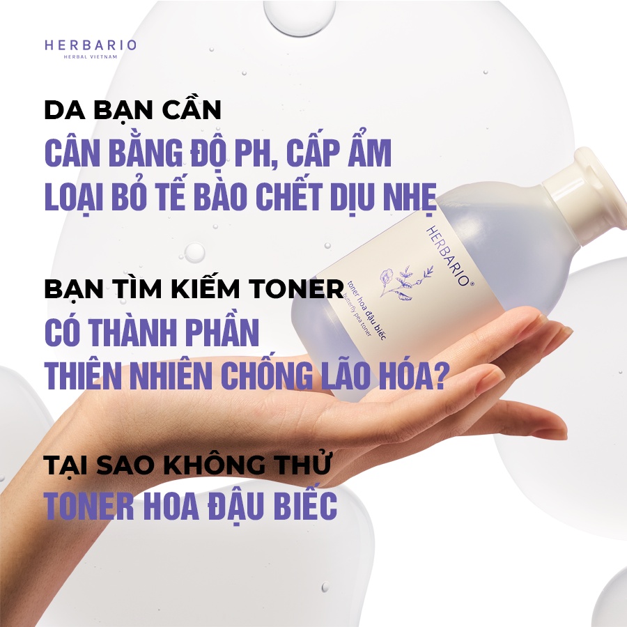 Toner nước cân bằng da Hoa Đậu Biếc herbario 200ml thuần chay cấp ẩm, chống lão hóa | BigBuy360 - bigbuy360.vn