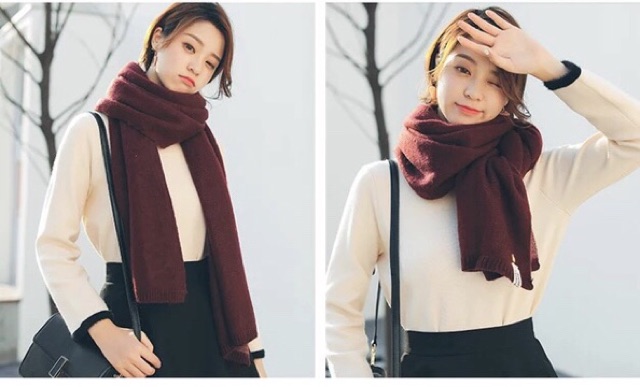 Khăn choàng cổ mùa đông ấm áp cashmere màu đơn sắc