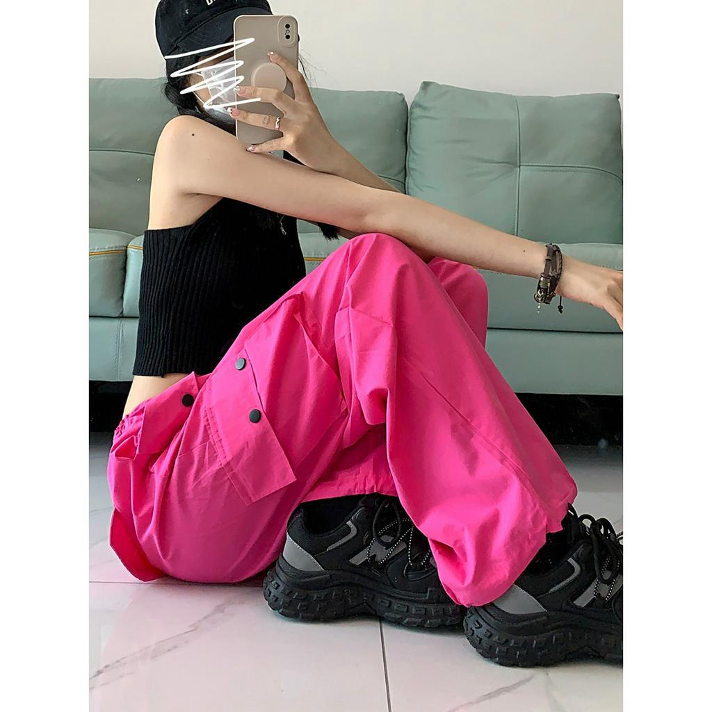 QADCOL Quần Legging Lưng Cao Ống Rộng Phối Ren Hoa Hồng Thời Trang Mùa Hè Hàng Mới Dành Cho Bạn Nữ