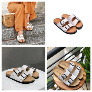 Dép Quai Ngang Nam Nữ 2 Khóa Đế Trấu Màu Trắng - DETA21T CHÍNH HÃNG FULLBOX