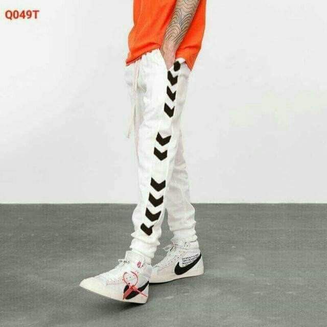 Quần nỉ trắng mủi tên ⚡️ SALE KHÔ MÁU⚡️ Quan jogger nam nữ dáng thể thao bo gấu phối viền hót