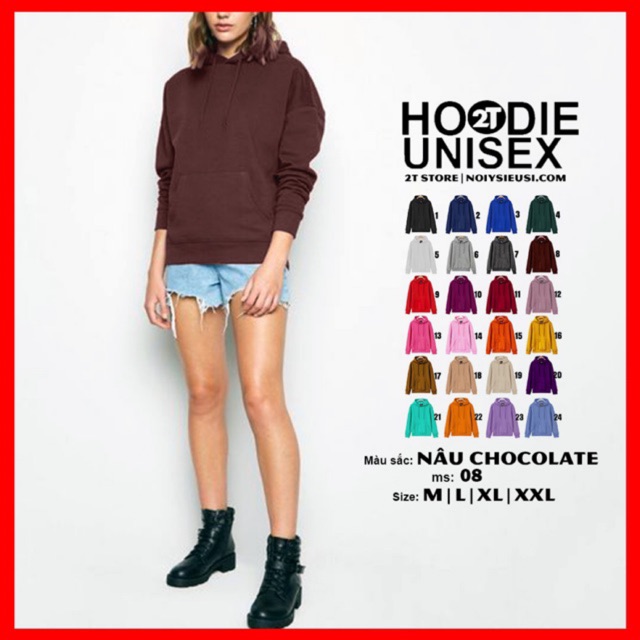 Áo hoodie unisex 2T Store H08 màu nâu chocolate - Áo khoác nỉ chui đầu nón 2 lớp dày dặn chất lượng đẹp | BigBuy360 - bigbuy360.vn