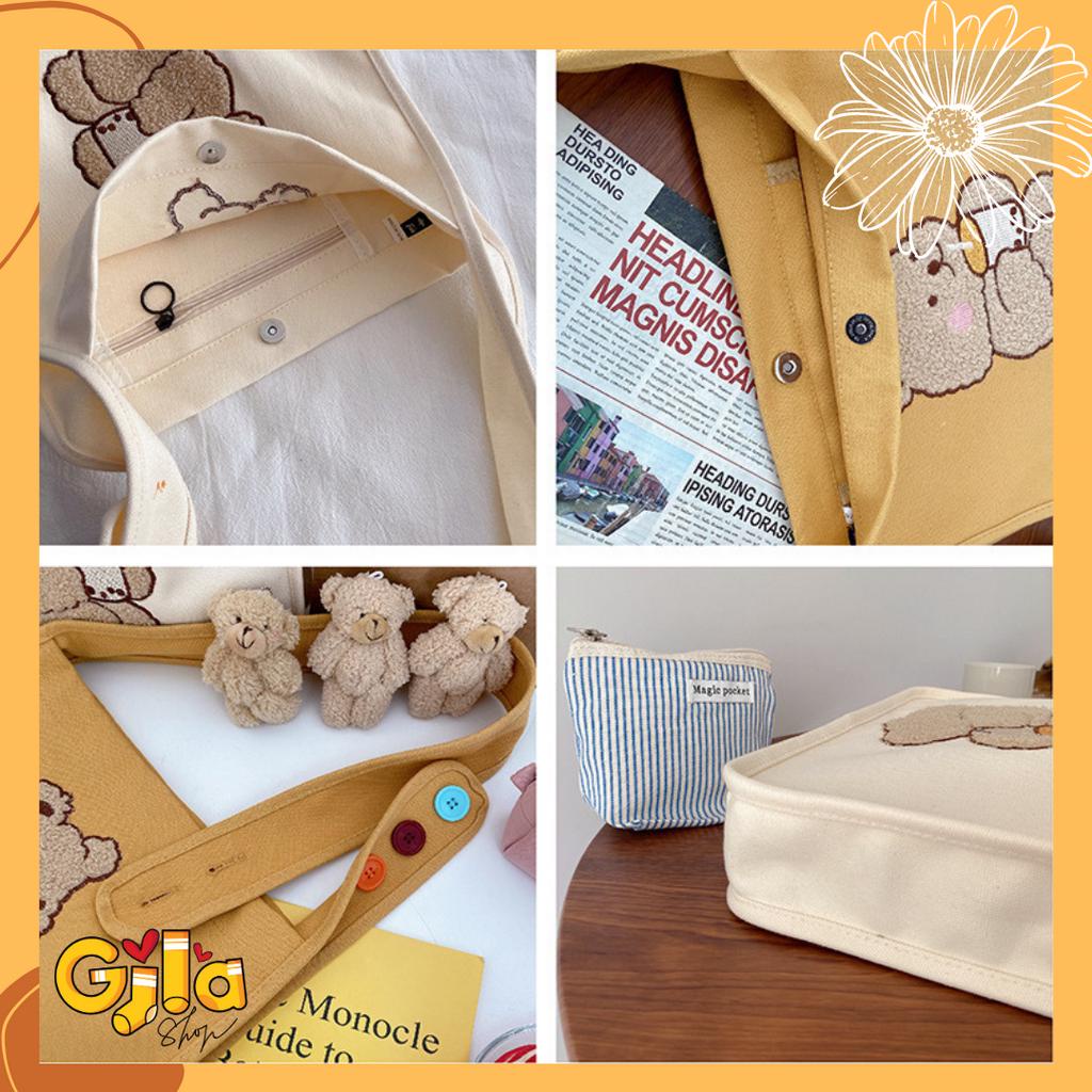 Túi Đeo Chéo Canvas Hình Gấu Dễ Thương Phong Cách Nhật Bản Cao Cấp