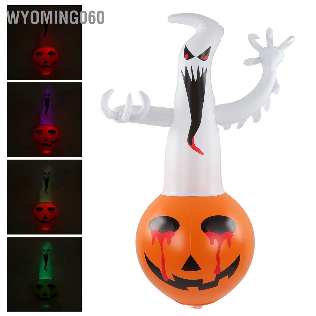 Wyoming060 Bóng ma bí ngô bơm hơi 16 màu LED Ánh sáng chống chịu thời tiết Halloween trang trí cho sân vườn trước cỏ