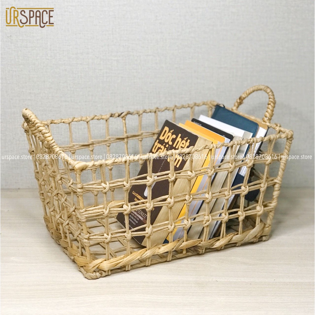 Sọt cói bèo đa năng đựng sách báo hình chữ nhật có quai Ur Space/ Rectangular wicker basket with handle