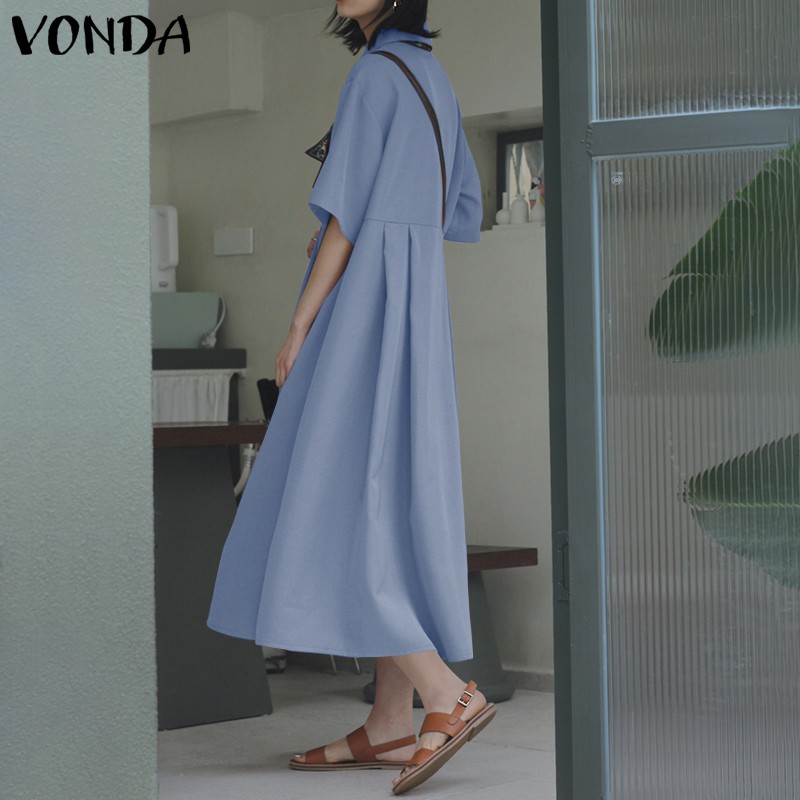 Đầm VONDA Tay Ngắn Dáng Rộng Phối Nút Gài Thiết Kế Đơn Giản Thời Trang Thanh Lịch | BigBuy360 - bigbuy360.vn