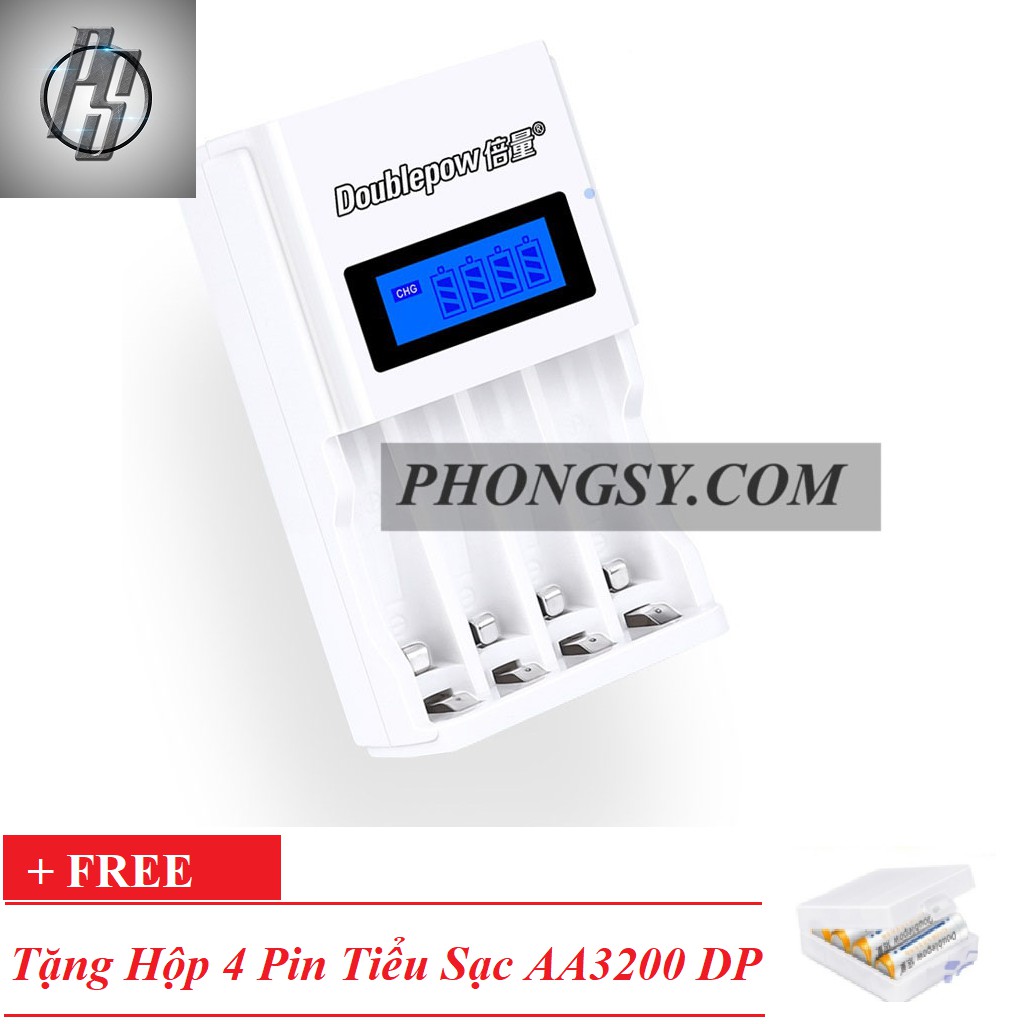 Bộ Sạc Pin tiểu AA, AAA K98 Doublepow tự ngắt khi đầy tốc độ cao màn hình LCD tặng kèm pin sạc AA 3200mAh