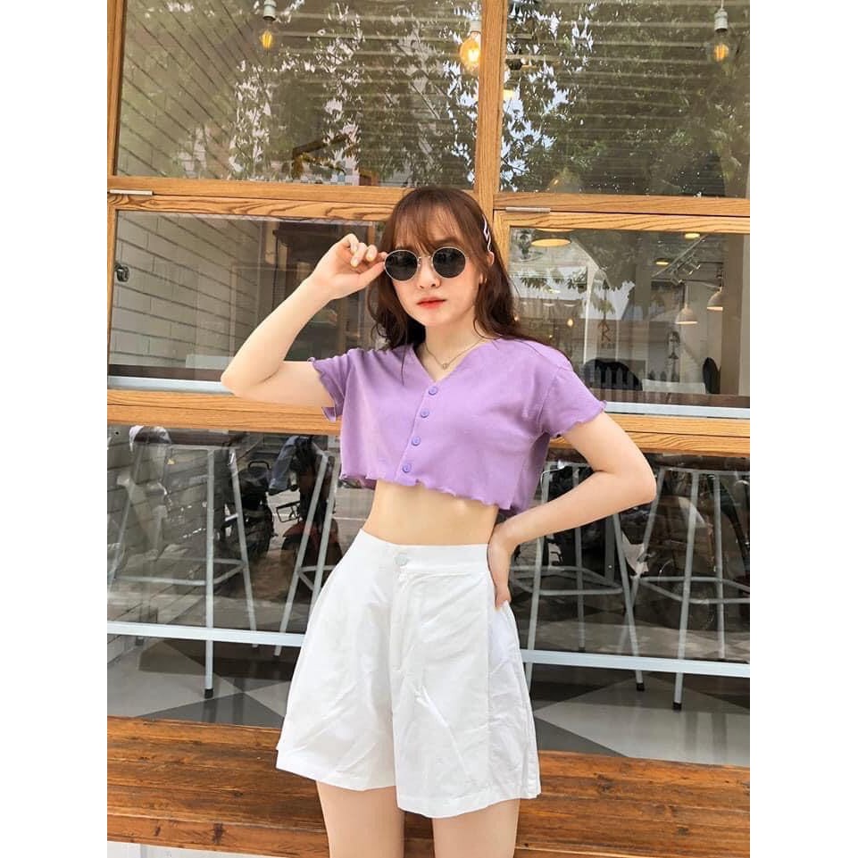 Áo croptop len gân basic ( ảnh thật/ sẵn )