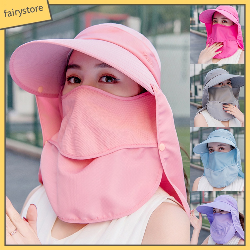 Mũ bảo vệ chống nắng đa năng dành cho nữ có vành rộng có tích hợp tấm che mặt có thể tháo rời