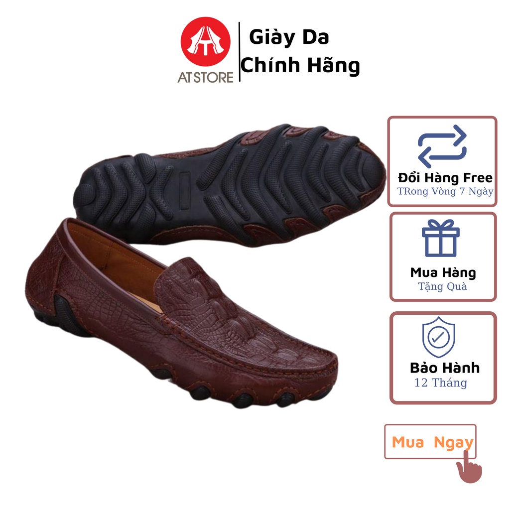 Giày Lười Nam Da Bò Dập Vân Cá Sấu - Giày Mọi Nam đế khâu - Giảm giá 50% .