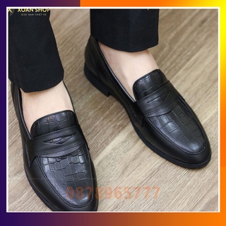 [ DA THẬT ] Giày Lười Nam cao cấp Dập Vân Cá Sấu Mã G046 Màu Đen