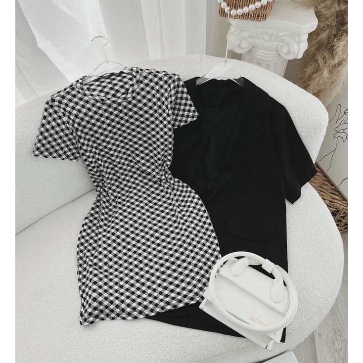 SET ĐẦM BODY CARO KÈM KHOÁC VEST ĐEN