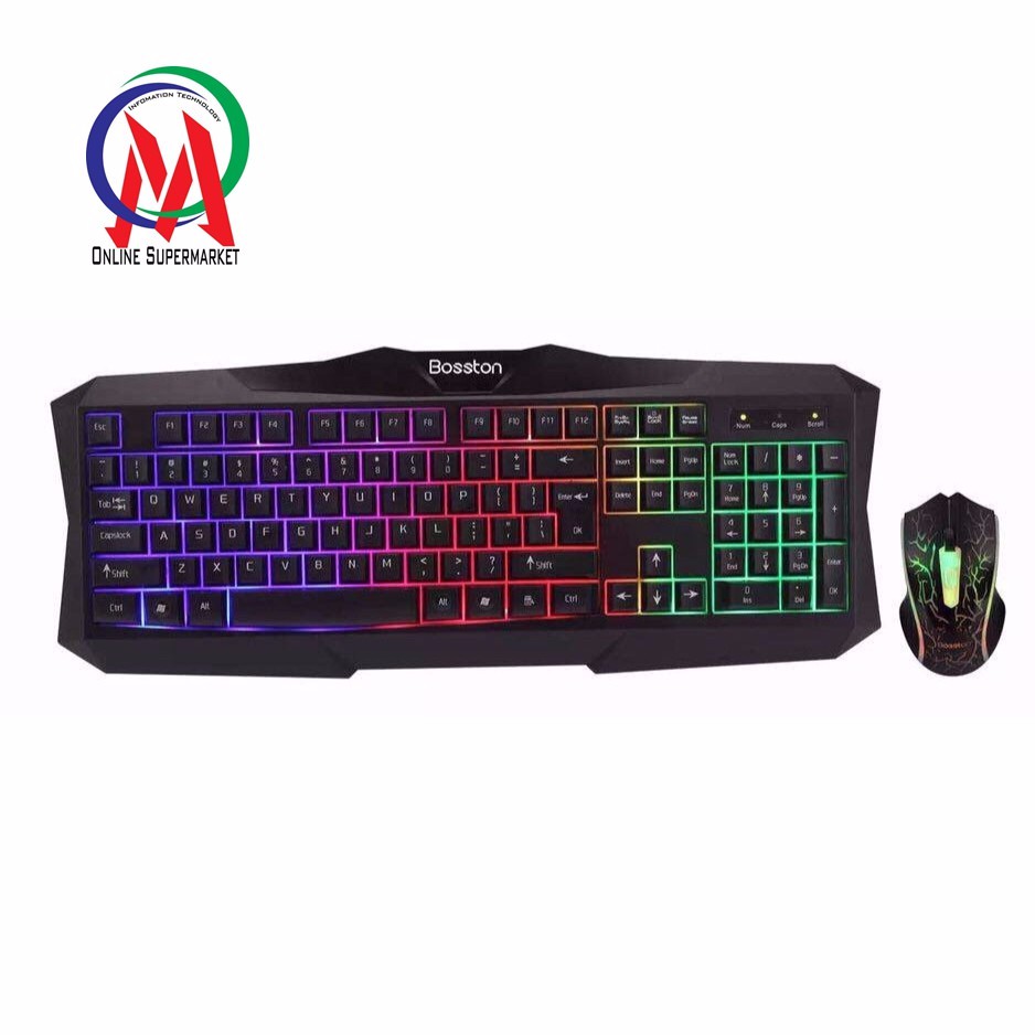 Combo Bàn phím chuột BOSSTON 837 Led 7 màu Hoàng Phương Gaming
