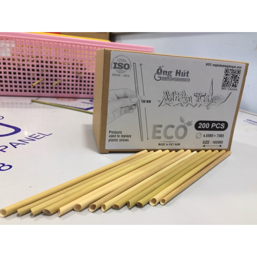 Hộp 200 ống hút cỏ bàng 15cm   MIỀN TÂY XANH - Chứng nhận ISO 22000-HACCP-OCOP