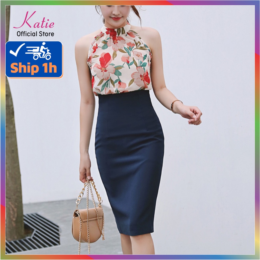 Chân Váy Bút Chì Katie Chân Váy Bó Dài Qua Gối 63cm Màu Xanh Đen Thanh Lịch Co Giãn 4 Chiều Cv088