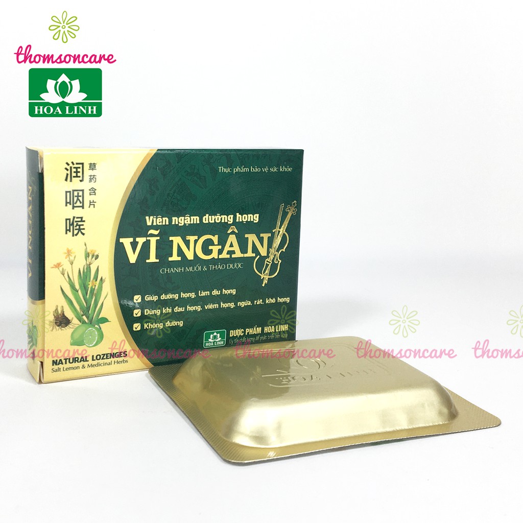 Vĩ ngân - viên ngậm giảm ho, sát khuẩn họng, không đường từ húng chanh, bạc hà, chanh muối Hộp 10 viên