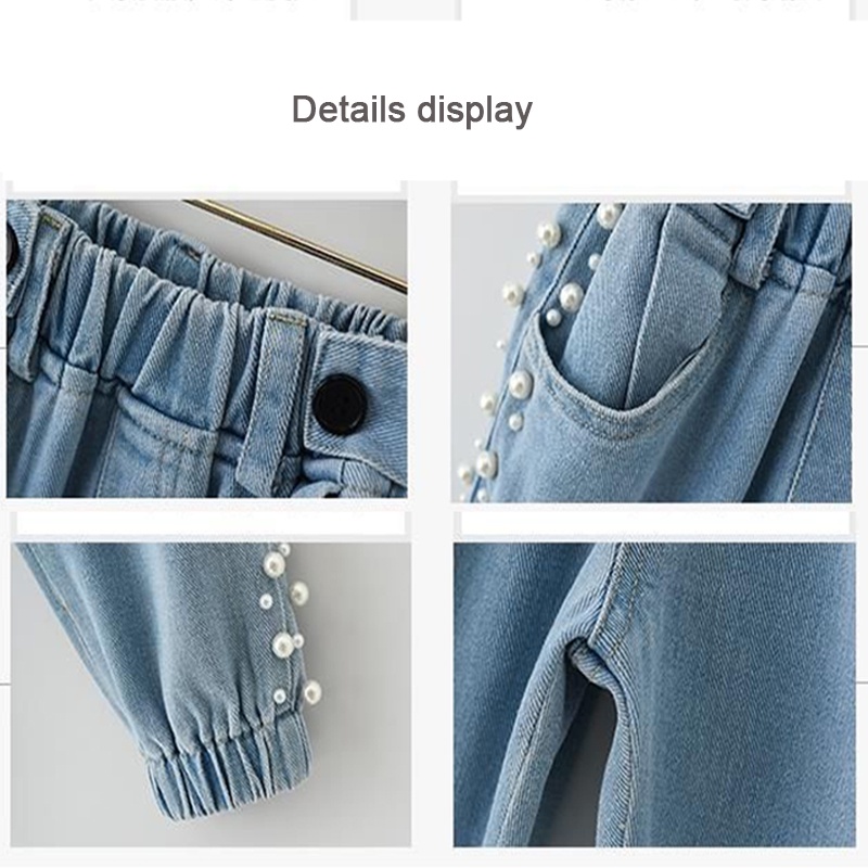 IQ Angel  Quần Jean Thời Trang Đính Ngọc Trai Phong Cách Hàn Quốc