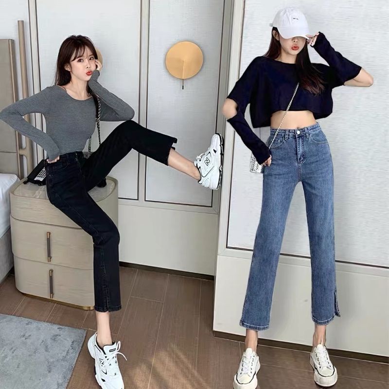 Quần Jeans Lửng Lưng Cao Thời Trang Mới Cho Nữ