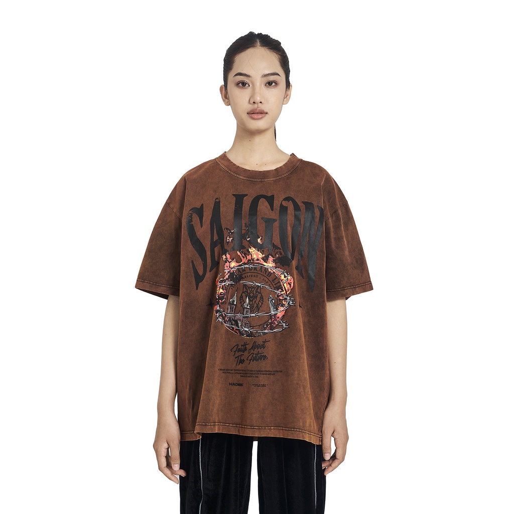 Áo Thun Tay Lỡ Unisex SAIGON VINTAGE WASH 100% Cotton HADES Brand Chính Hãng