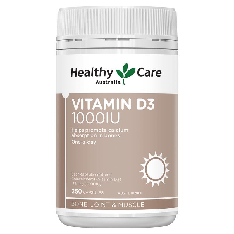 Viên uống bổ sung Vitamin D3 1000IU Healthy Care - Hàng Úc Nội địa hỗ trợ hấp thụ canxi , tăng miễn dịch, đề kháng