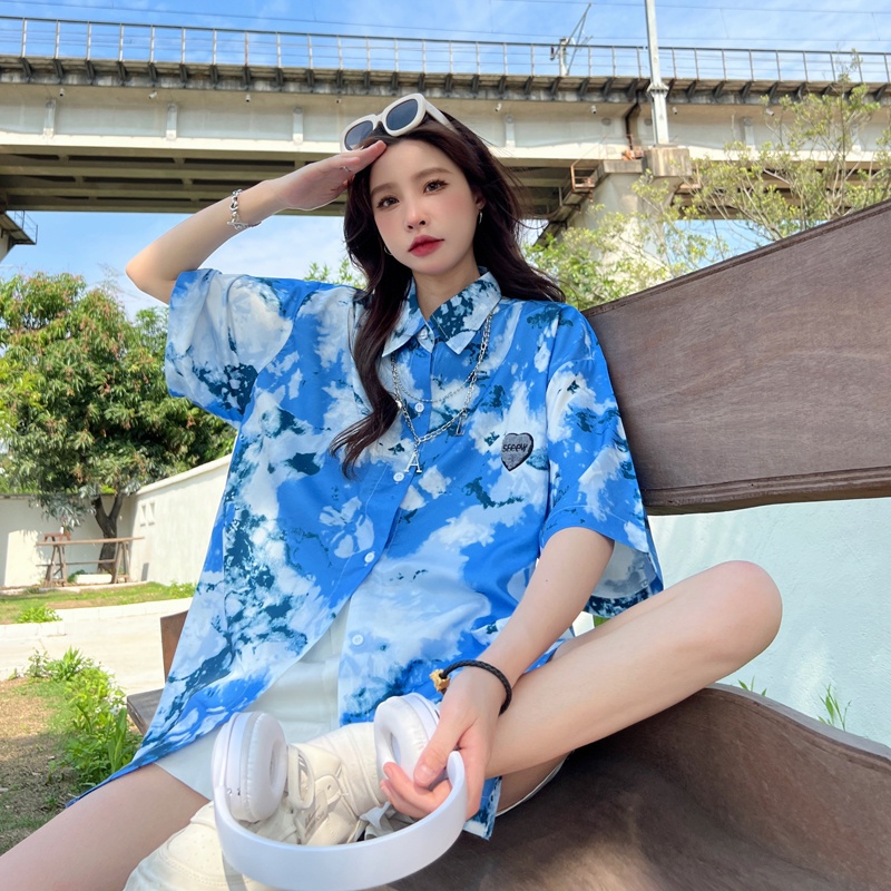 Áo Sơ Mi Nữ Tay Dài Dáng Rộng In Hình Mặt Cười Thời Trang