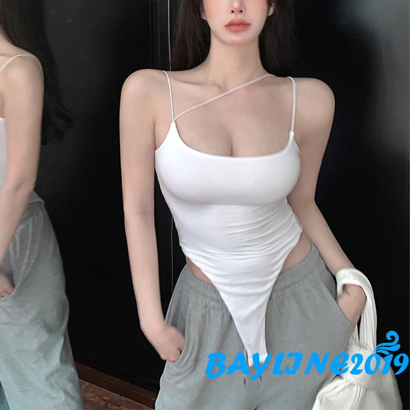 Bay-female Bộ Áo Liền Quần Hai Dây Màu Trơn Hai Dây Cắt Thấp Mùa Hè Màu Trắng / Đen / Xanh Dương