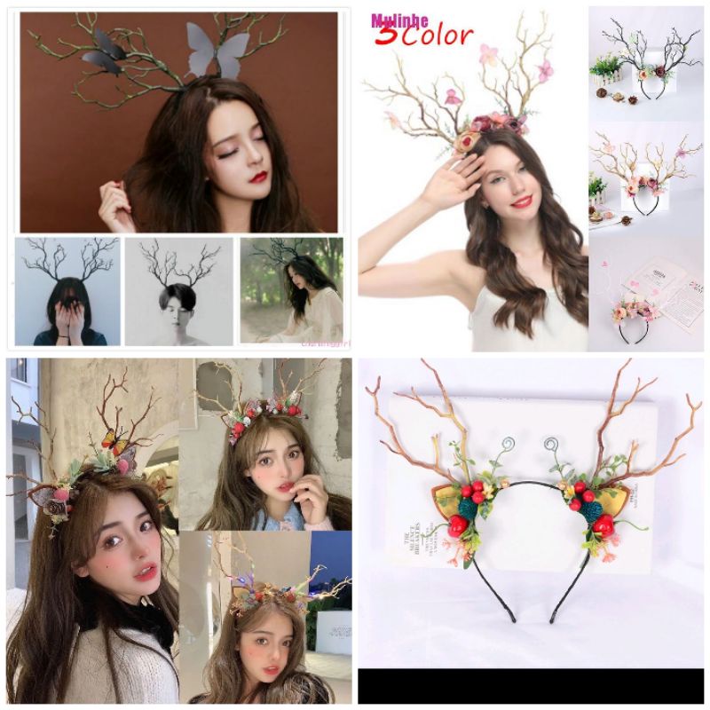 Hàng đẹp: Cài tóc, bờm tóc, băng đô sừng hươu, nai, cành khô hóa trang, cosplay Noel, Giáng sinh, Halloween,lễ hội, Tết