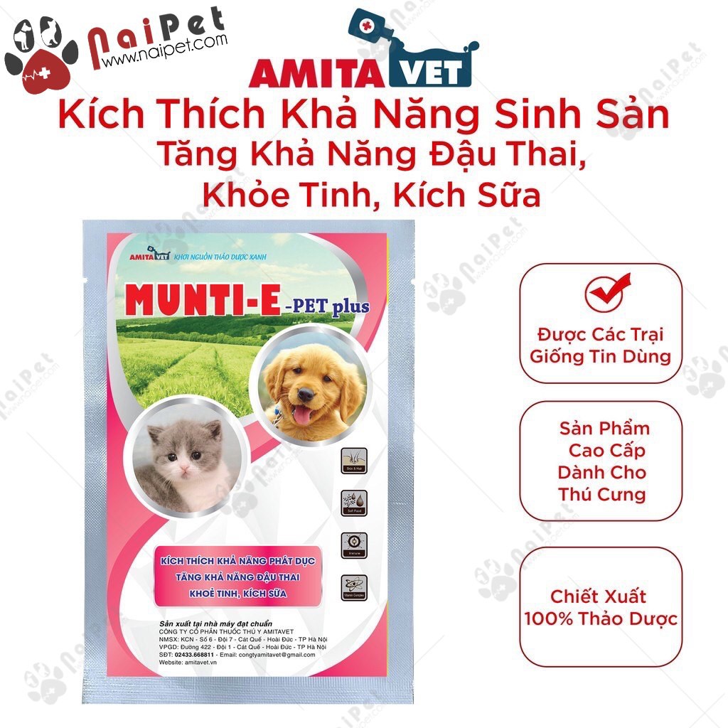 Bột Kích Thích Khả Năng Phát Dục Tăng Khả Năng Đậu Thai Kích Sữa Cho Chó Mèo Munti E Pet Plus Amitavet 35g