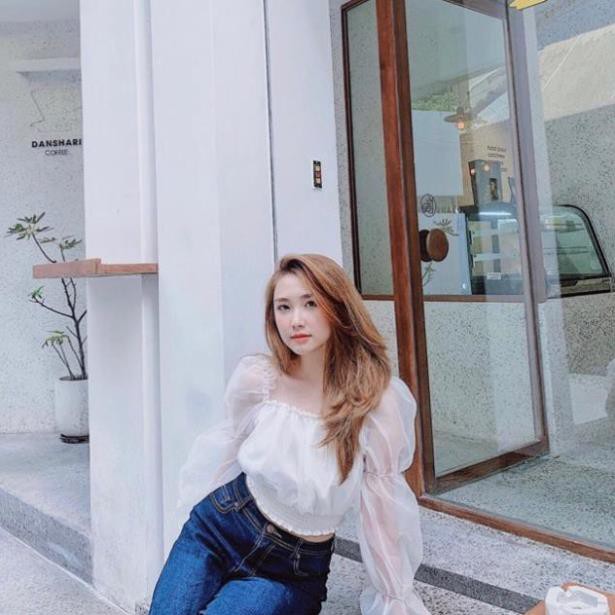 Áo Trễ Vai Voan Kiếng Nhún Croptop Hở Vai Tay Dài Phồng Bo Thun Nữ Xinh Như Hotgirl Chipu DRACR05 Mys Unicorn Fashion ❤️