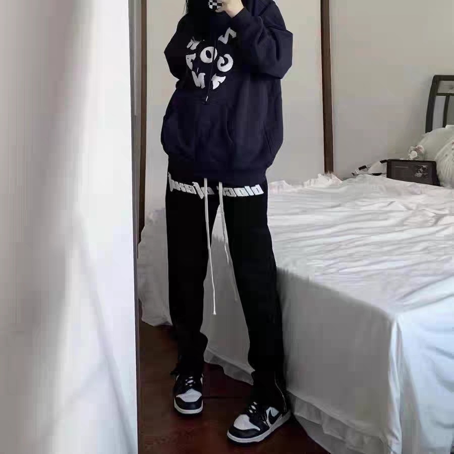 Quần thể thao ZHELIHANGFEI thiết kế xẻ tà thêu chữ phong cách đường phố Mỹ cá tính