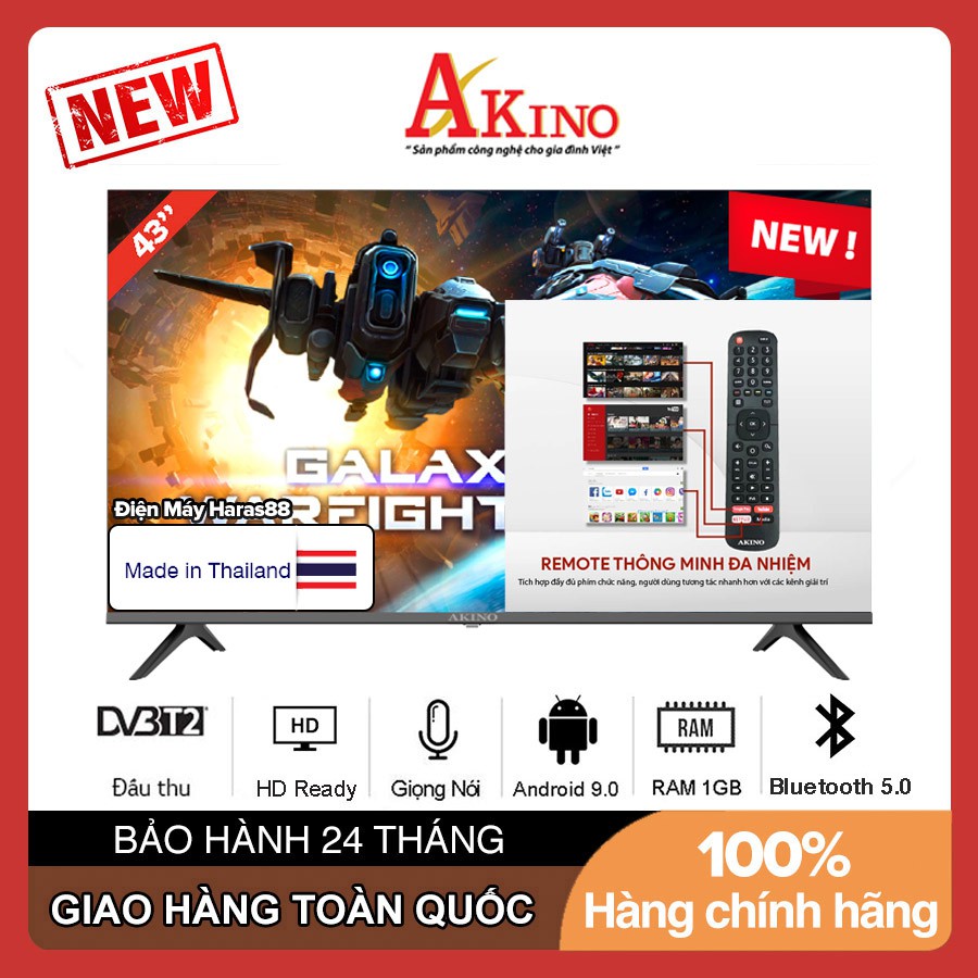 [Nhập Thái Lan] Smart Voice Tivi Akino 43 inch TH-43HD9 Full HD, Android 9.0, Điều khiển giọng nói - Hàng Chính Hãng
