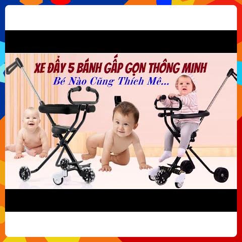 Xe đẩy 5 bánh tay cong gấp gọn cho bé có giỏ để đồ,xe đẩy cho bé đi du lịch,đi chơi