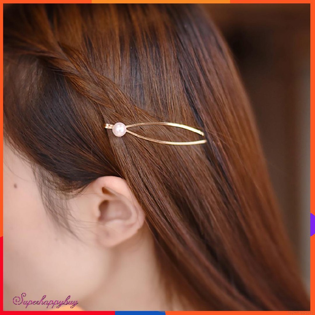 Kẹp tóc màu vàng đính ngọc trai đơn giản cho nữ